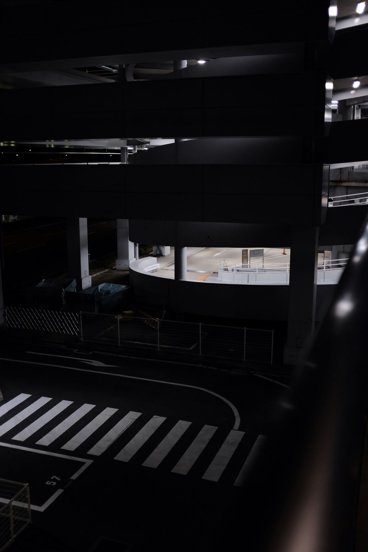 building parking lot at nighttime